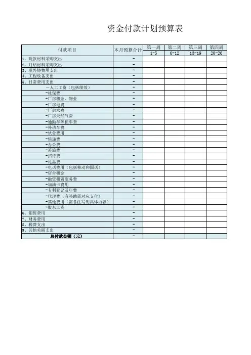 资金付款计划预算表