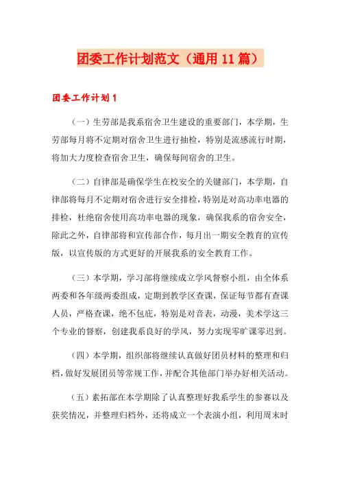 团委工作计划范文(通用11篇)
