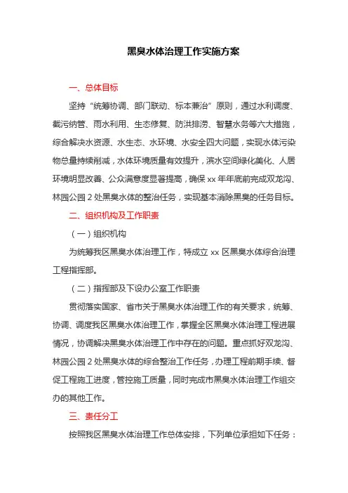 黑臭水体治理工作实施方案(最新)