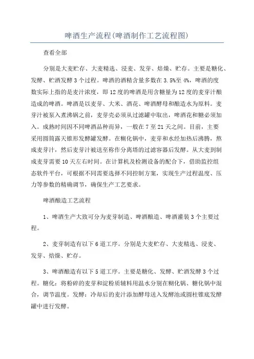 啤酒生产流程(啤酒制作工艺流程图)