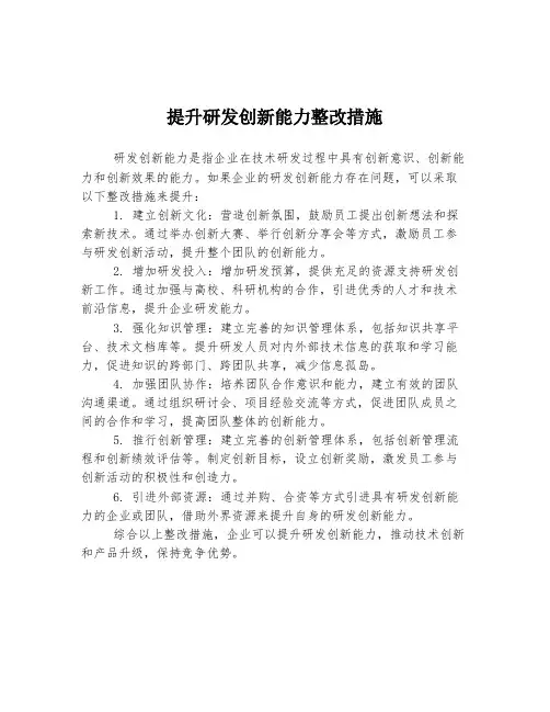提升研发创新能力整改措施