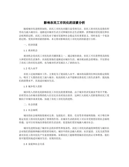 影响农民工市民化的因素分析