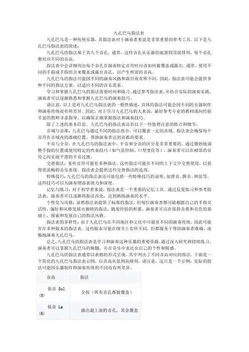 九孔巴乌指法表