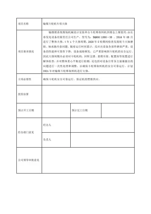 输煤斗轮机大修可研报告