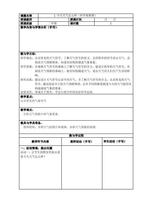 二上1今天天气怎么样电子教案