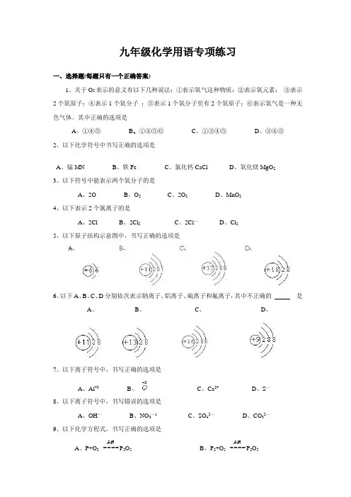 初三化学用语专项练习
