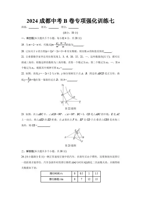 2024成都中考数学B卷专项强化训练七 (含答案)