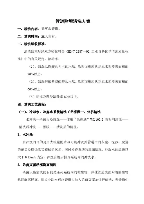 管道除垢清洗方案