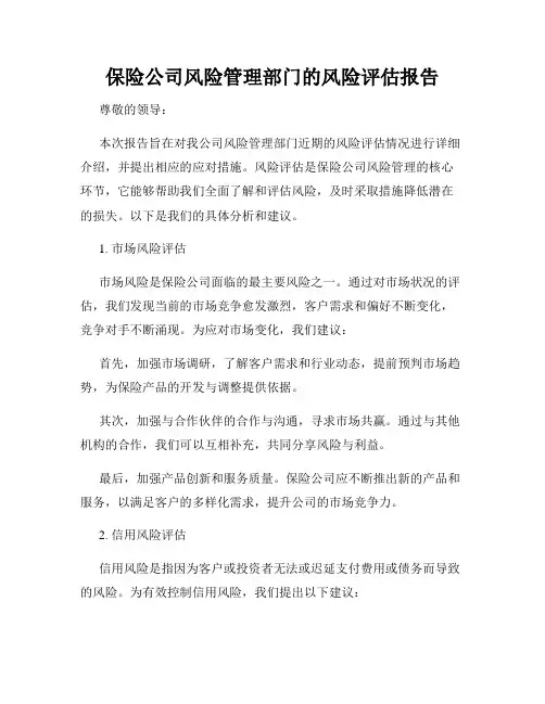 保险公司风险管理部门的风险评估报告