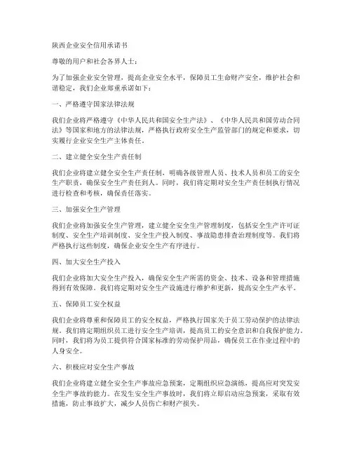 陕西企业安全信用承诺书