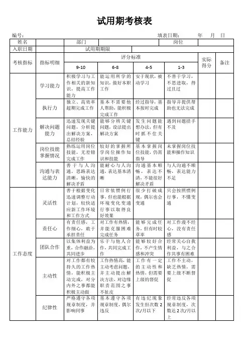 试用期考核表