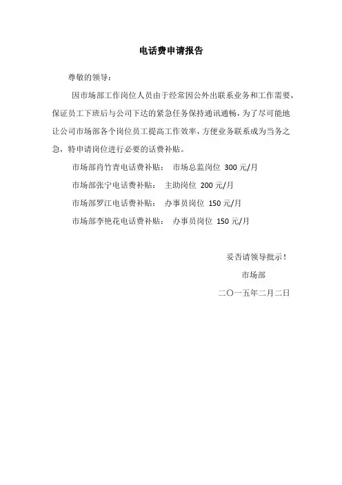 电话费申请报告