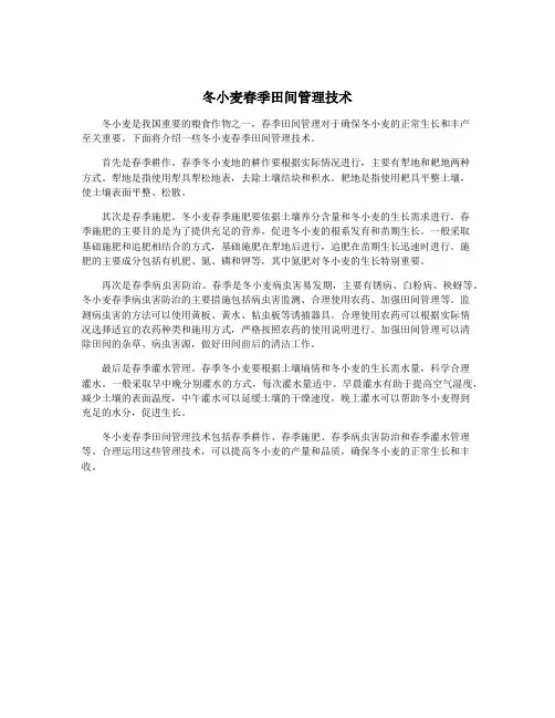 冬小麦春季田间管理技术