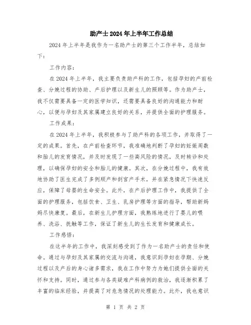 助产士2024年上半年工作总结