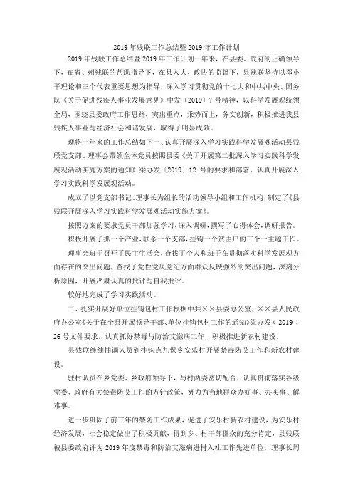 最新-2019年残联工作总结暨2019年工作计划 精品