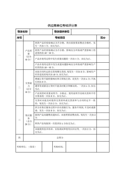 供应商考核评分表