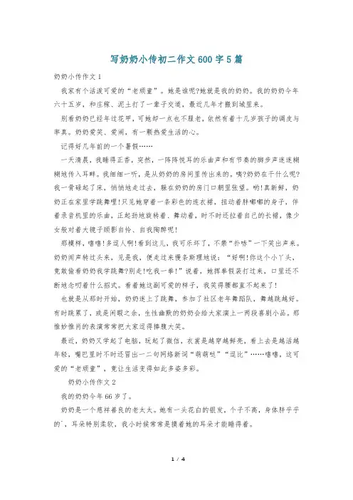 写奶奶小传初二作文600字5篇