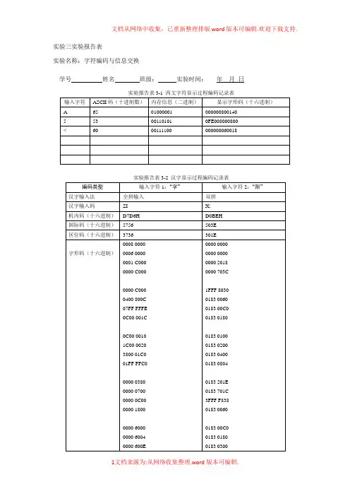 北理大学计算机实验基础-实验三实验报告表