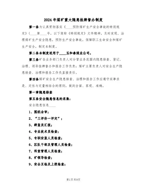 2024年煤矿重大隐患挂牌督办制度（二篇）