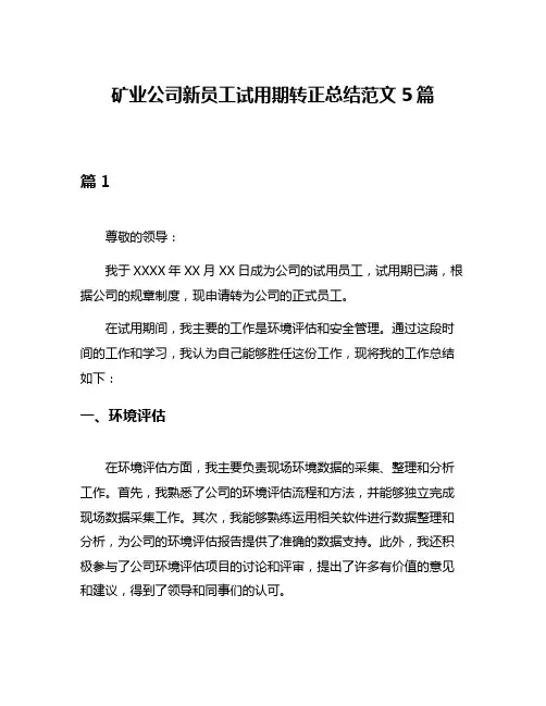 矿业公司新员工试用期转正总结范文5篇