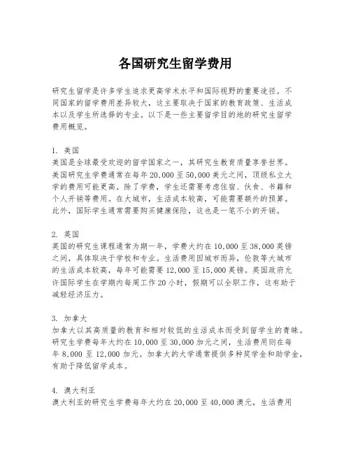各国研究生留学费用