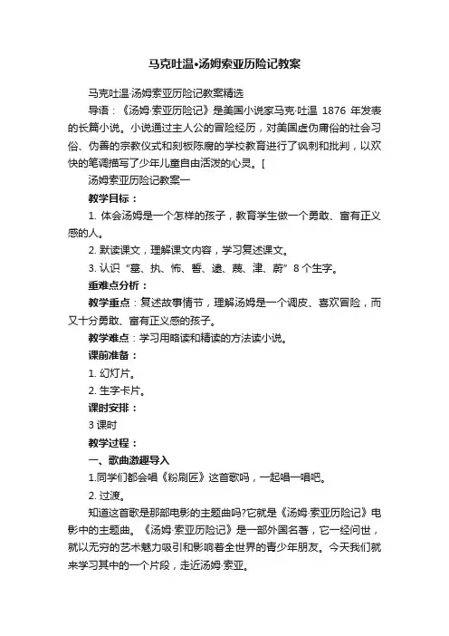 马克吐温·汤姆索亚历险记教案