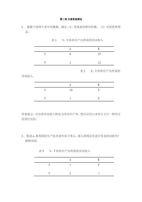 第二章绝对优势和比较优势理论 习题
