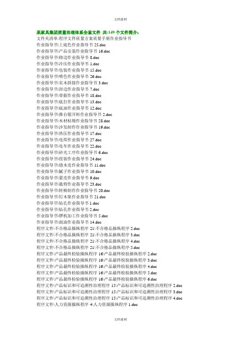 某家具集团质量管理体系全套文件