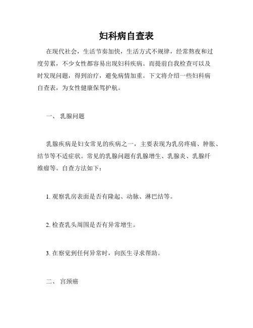 妇科病自查表