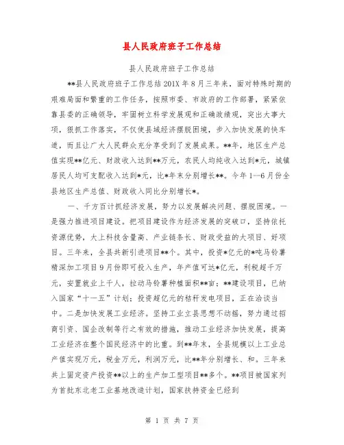 县人民政府班子工作总结【可编辑版】