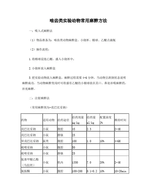 实验动物麻醉方法