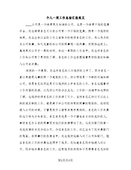 个人一周工作总结汇报范文（2篇）