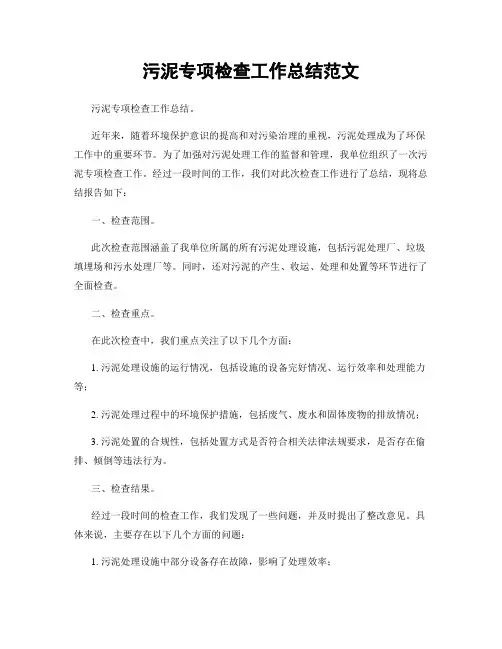 污泥专项检查工作总结范文