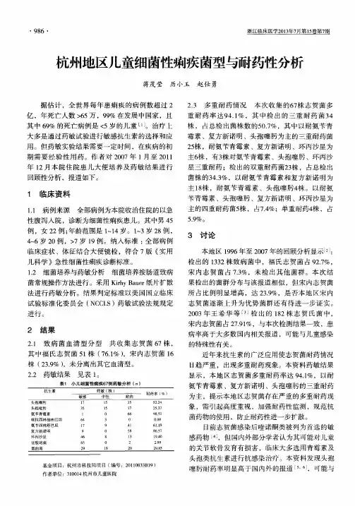杭州地区儿童细菌性痢疾菌型与耐药性分析