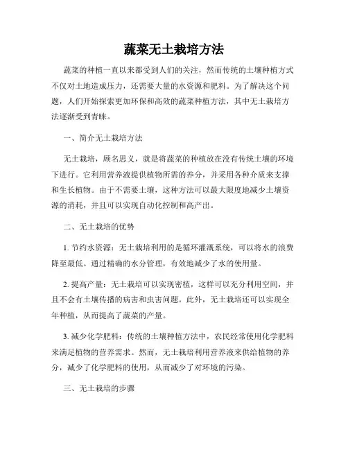 蔬菜无土栽培方法