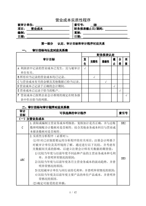 2营业成本实质性程序及附表0811