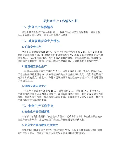 县安全生产工作情况汇报