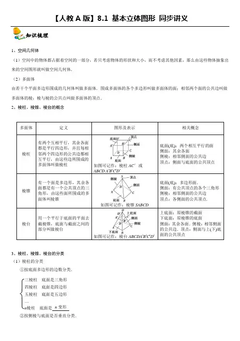 【人教A版】高中数学必修第二册：8.1基本立体图形 同步讲义