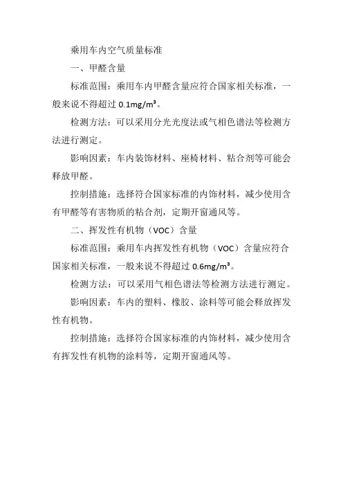 乘用车内空气质量标准