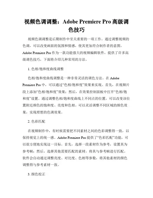 视频色调调整 Adobe Premiere Pro高级调色技巧