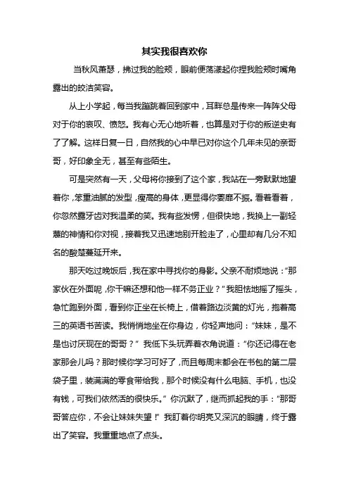 初三作文：其实我很喜欢你作文600字