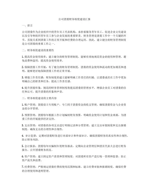 公司团委财务制度建设汇报