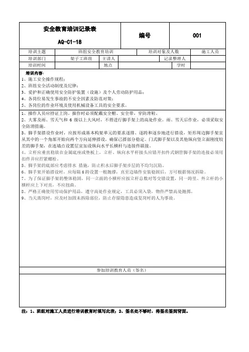 组安全教育(架子工)