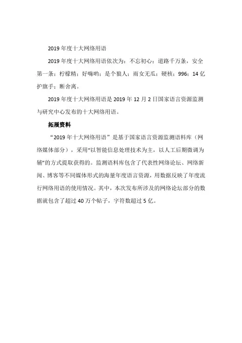 2019年度10大网络用语
