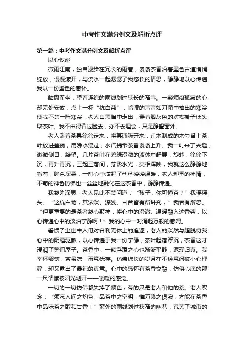 中考作文满分例文及解析点评