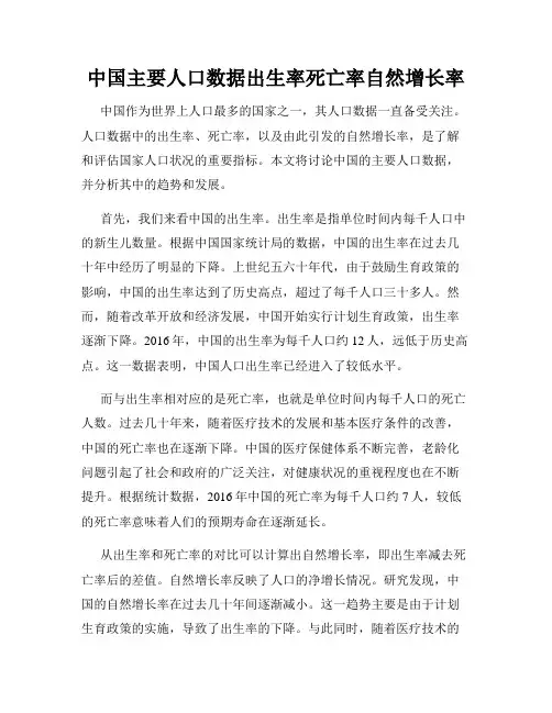 中国主要人口数据出生率死亡率自然增长率