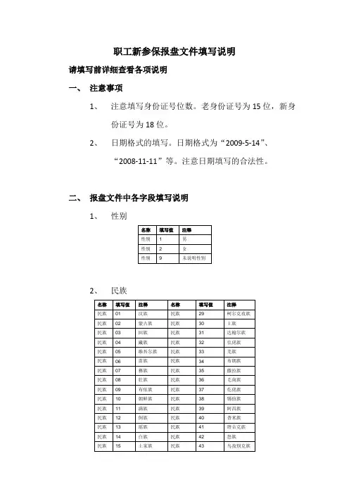 职工新参保报盘文件填写说明