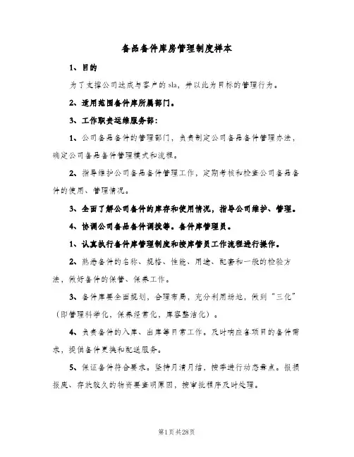 备品备件库房管理制度样本(五篇)