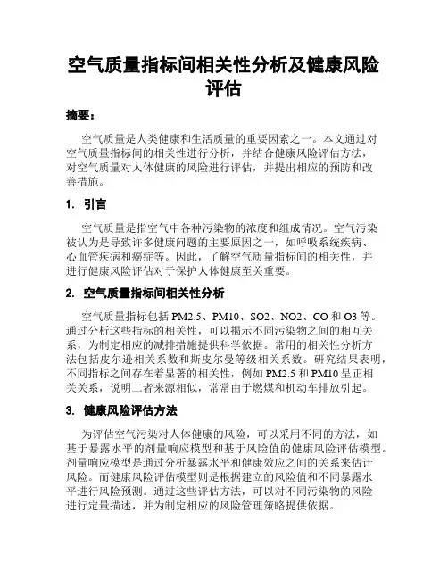 空气质量指标间相关性分析及健康风险评估
