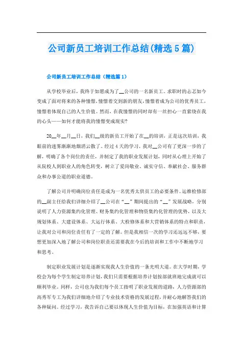 公司新员工培训工作总结(精选5篇)